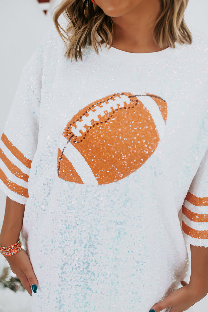 Set in Sequins Football Dress, White