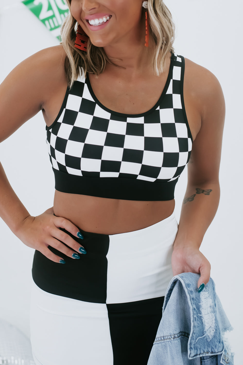 Feeling Fit Thick Strap Checkered Sports Bra, Black – Everyday
