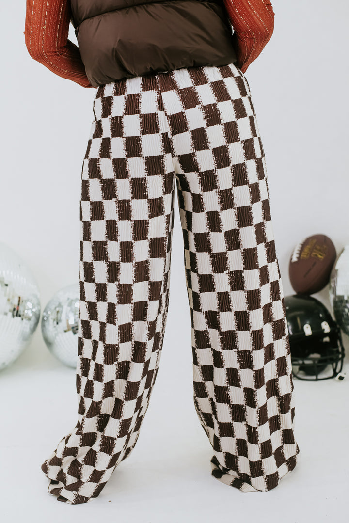 All Things Checkered Velvet  Pant , Brown