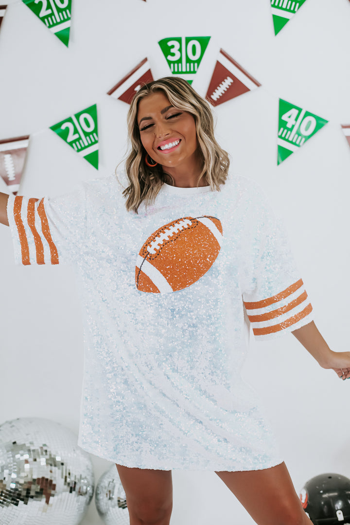 Set in Sequins Football Dress, White