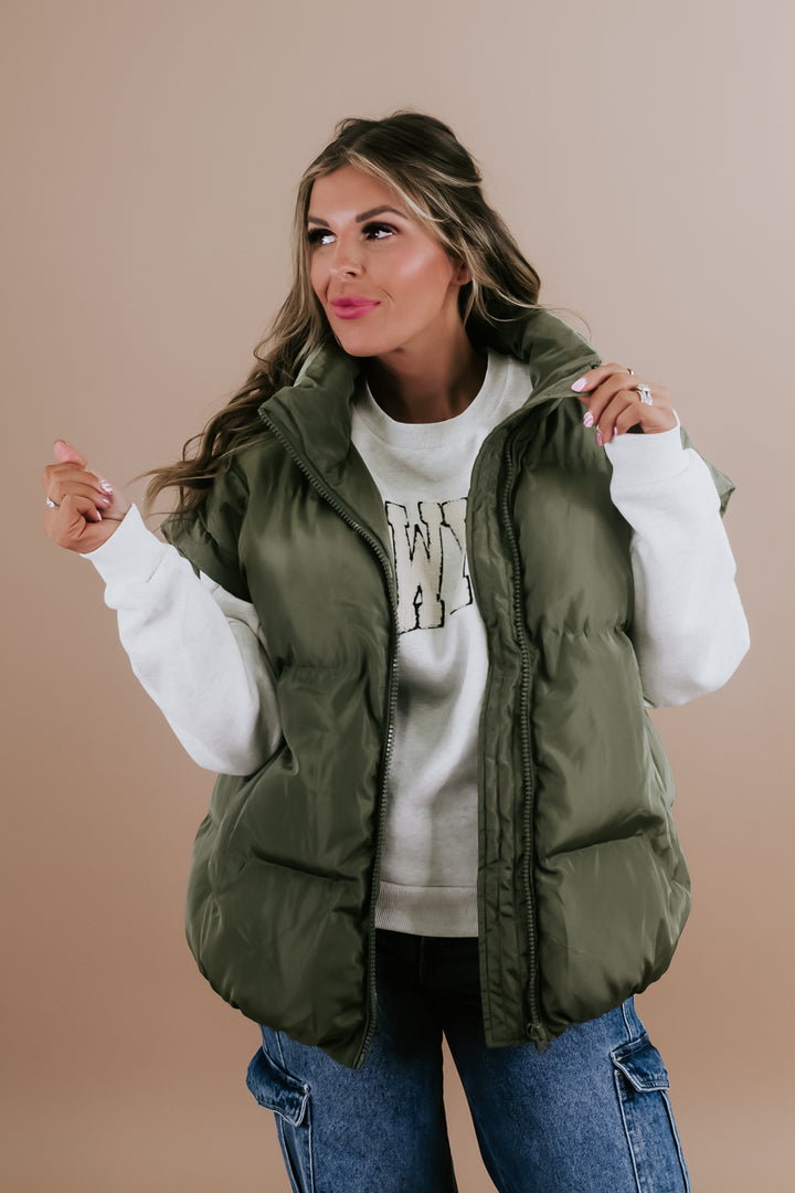 Over Sized Puffer Vest, Green