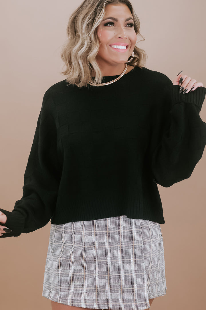 Squared Textured Sweater, Black