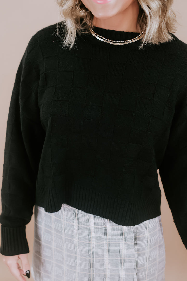 Squared Textured Sweater, Black