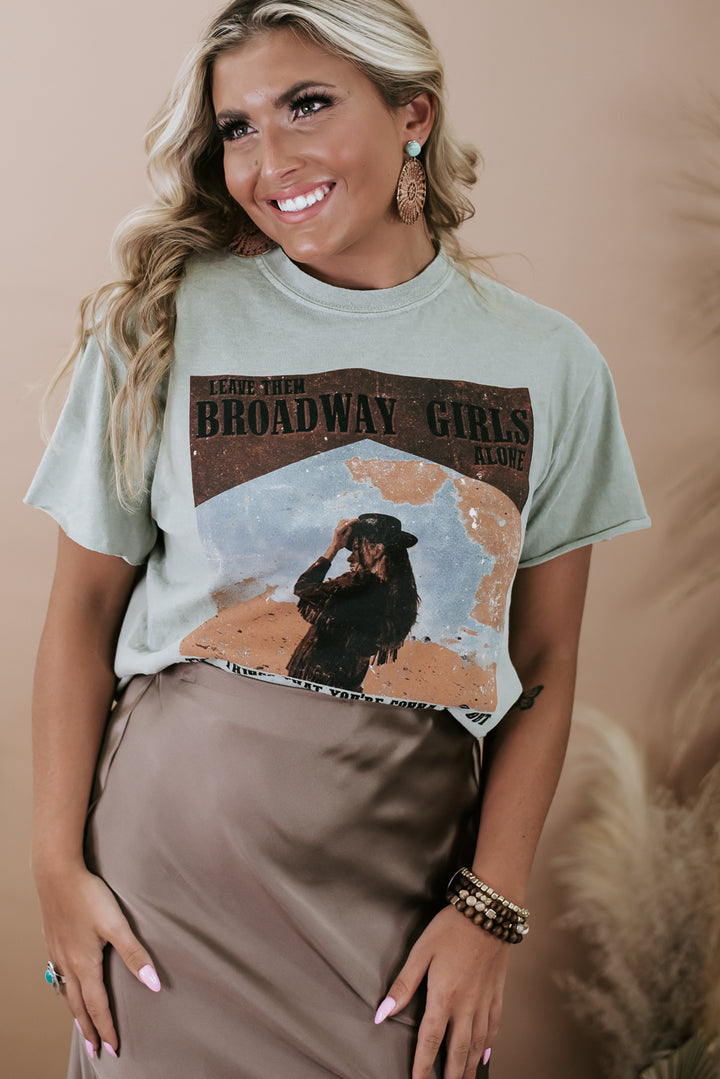 Broadway Girls Cropped Graphic Tee, Olive