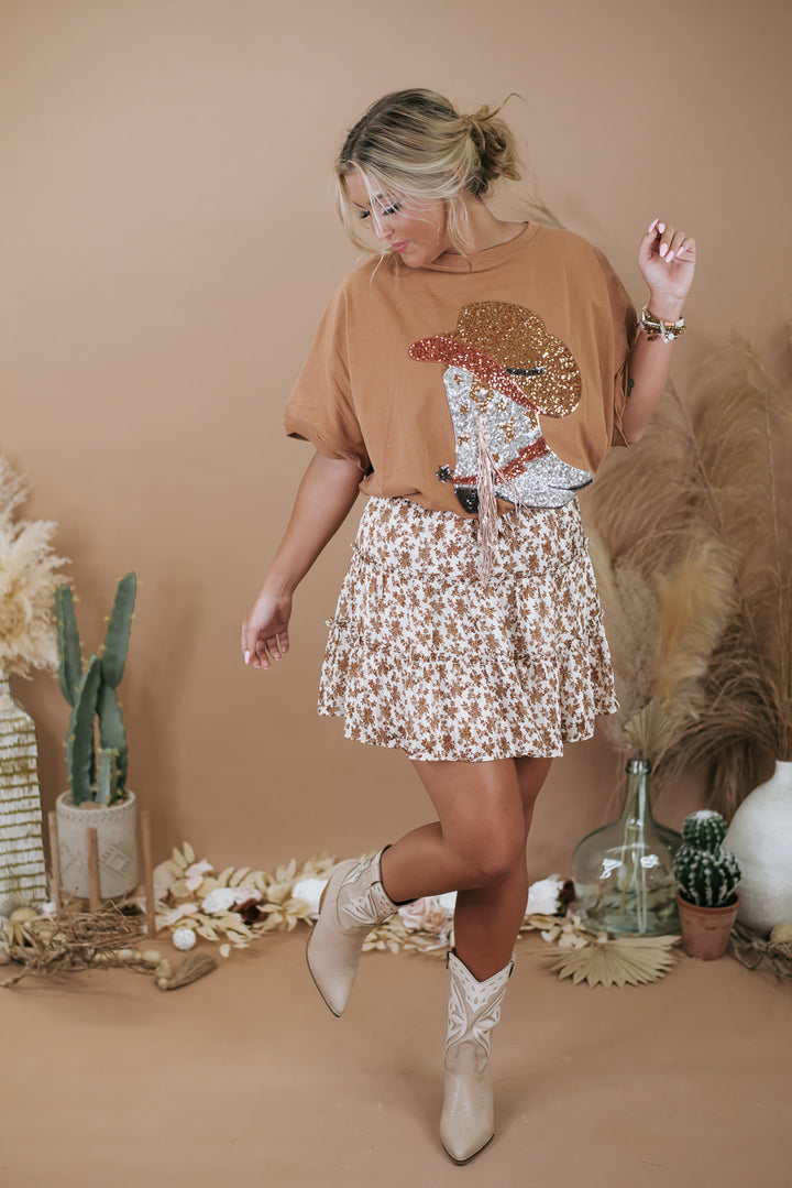 Secretly in love mini skirt, Ivory/Brown