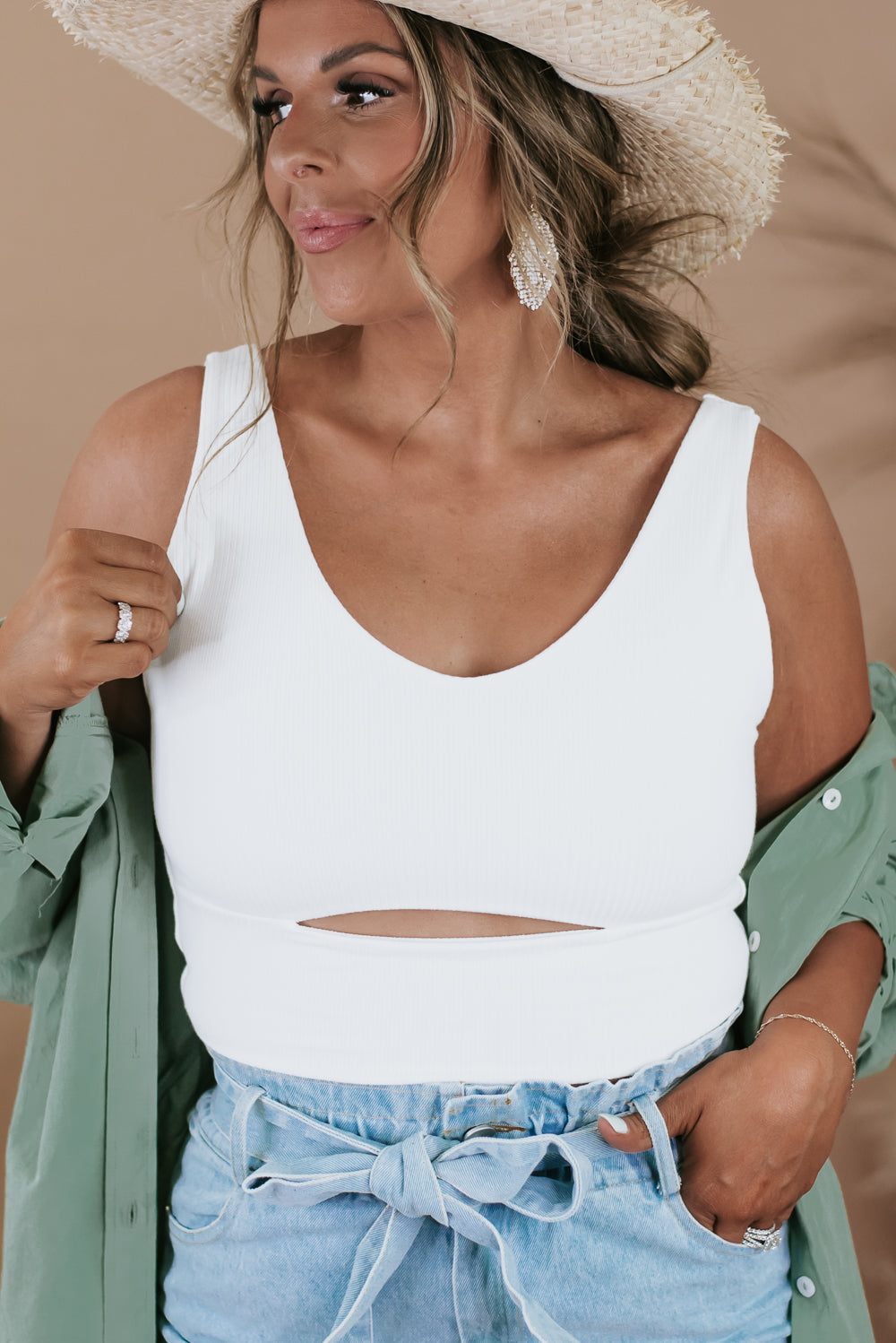 Just the Thing Ribbed Crop Top, Off White