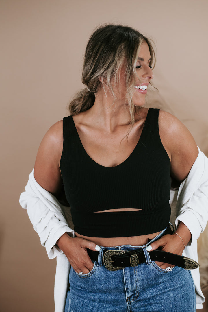 Just the Thing Ribbed Crop Top, Black