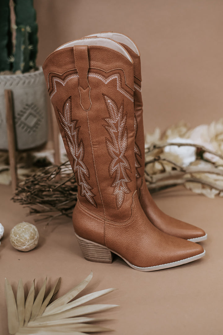 The Ainsley Embroidered Cowboy Boot, Camel