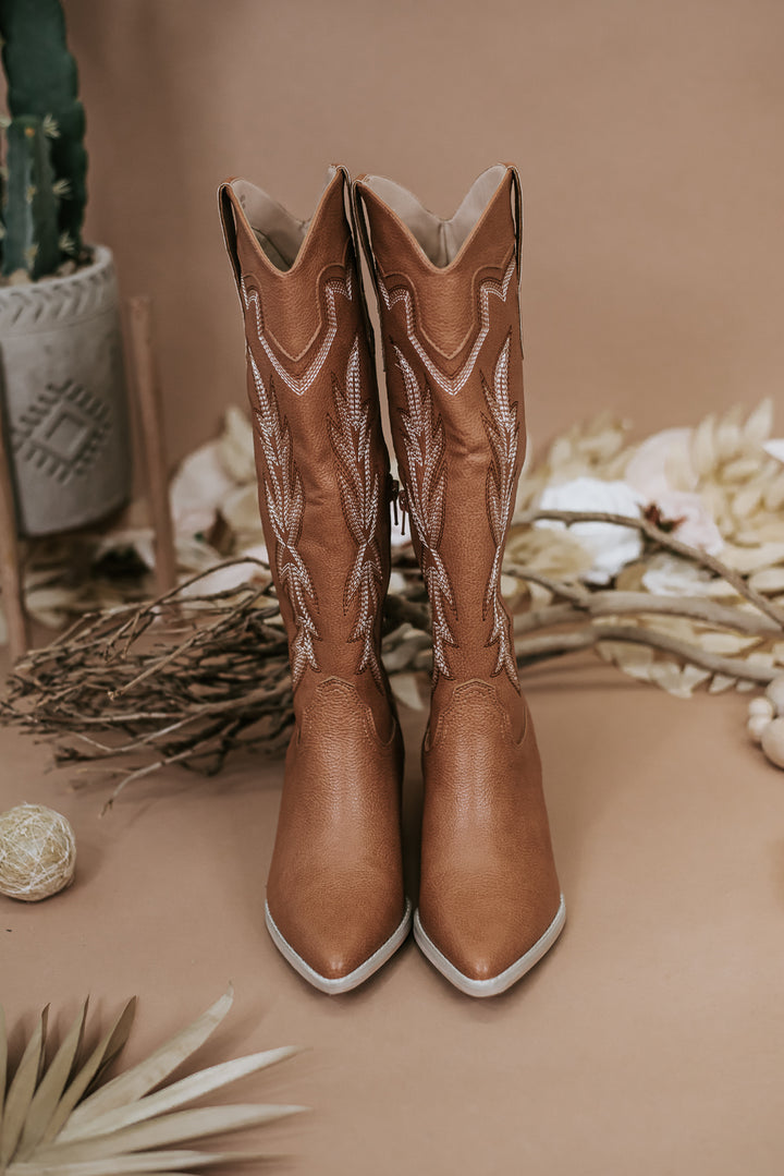 The Ainsley Embroidered Cowboy Boot, Camel
