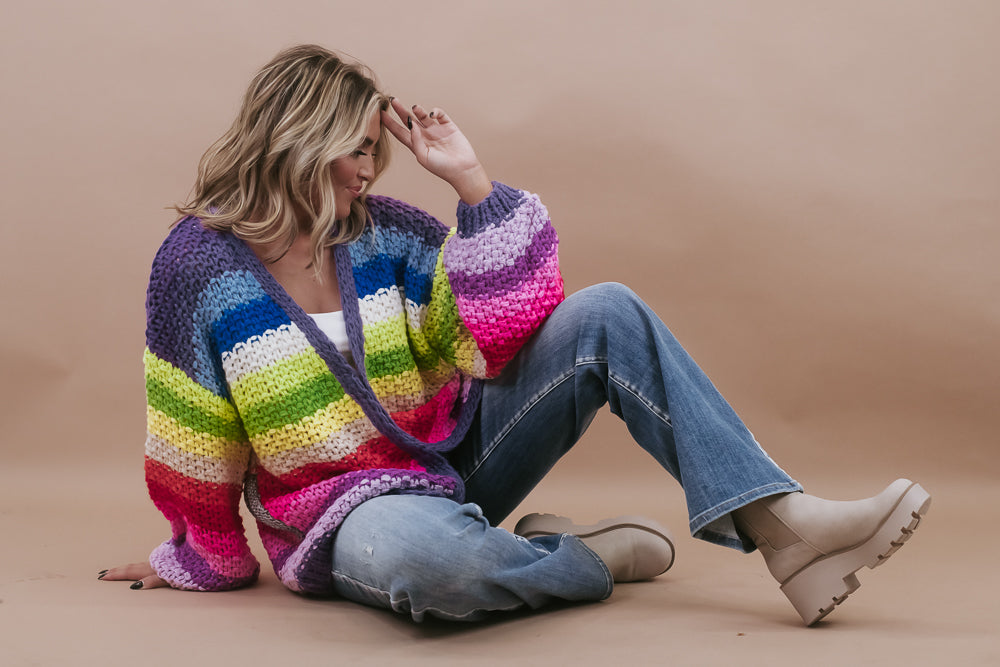 Hand Crochet Oversized Cardigan, Rainbow