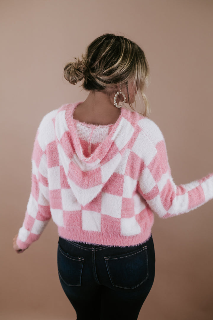 All Into Checkered Crop Sweater, Pink