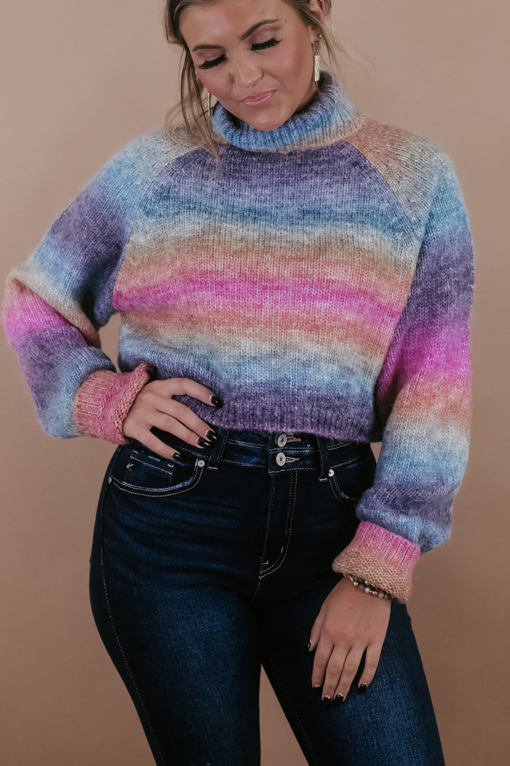 Ombre Cropped Sweater, Dark Rainbow