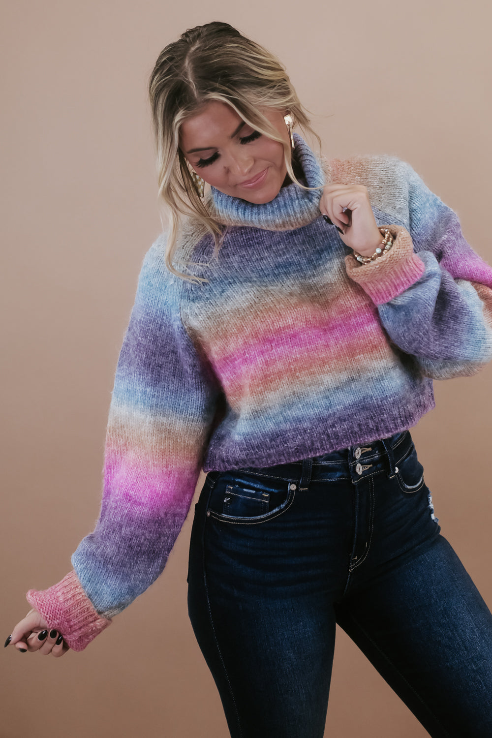 Ombre Cropped Sweater, Dark Rainbow