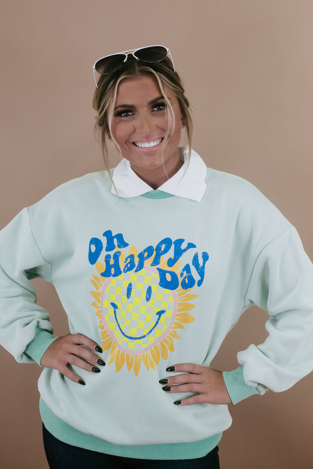 Oh Happy Days Collared Sweatshirt, Mint