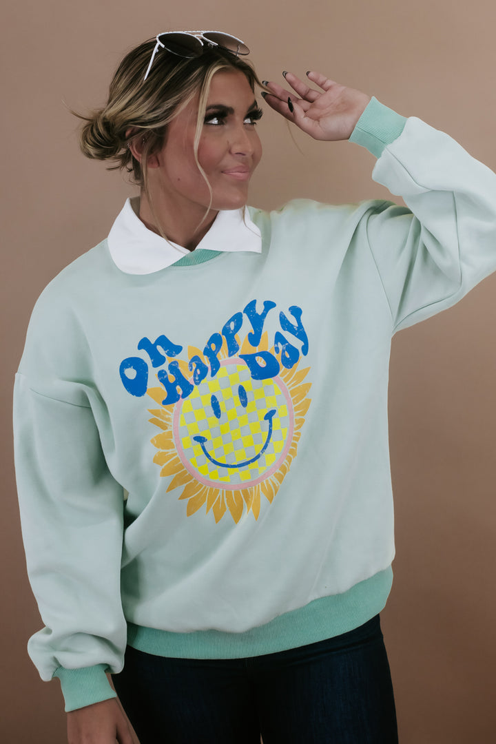 Oh Happy Days Collared Sweatshirt, Mint