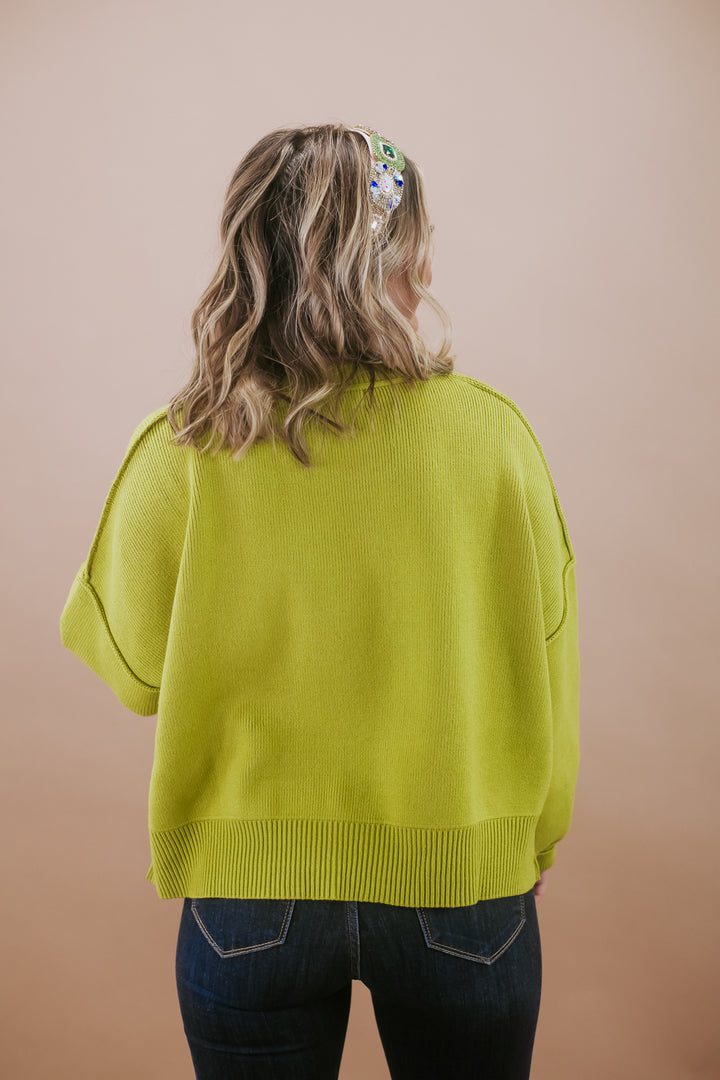 Relaxed Cropped Sweater, Lime
