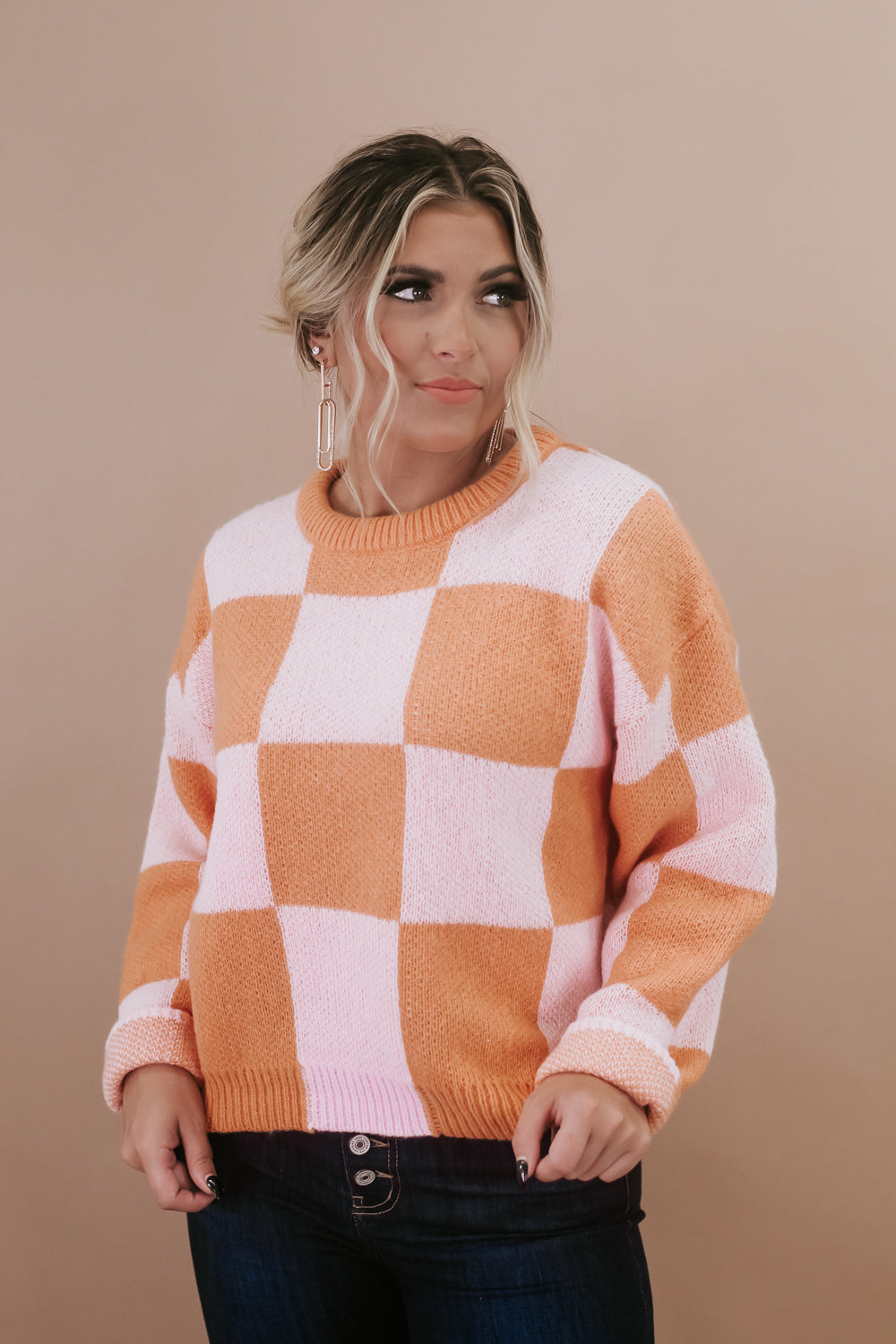 BY TOGETHER: Check Me Out Cropped Sweater, Orange