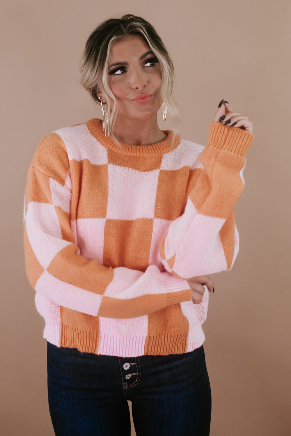 Colorful Checkered Knit Sweater - BY TOGETHER w1285
