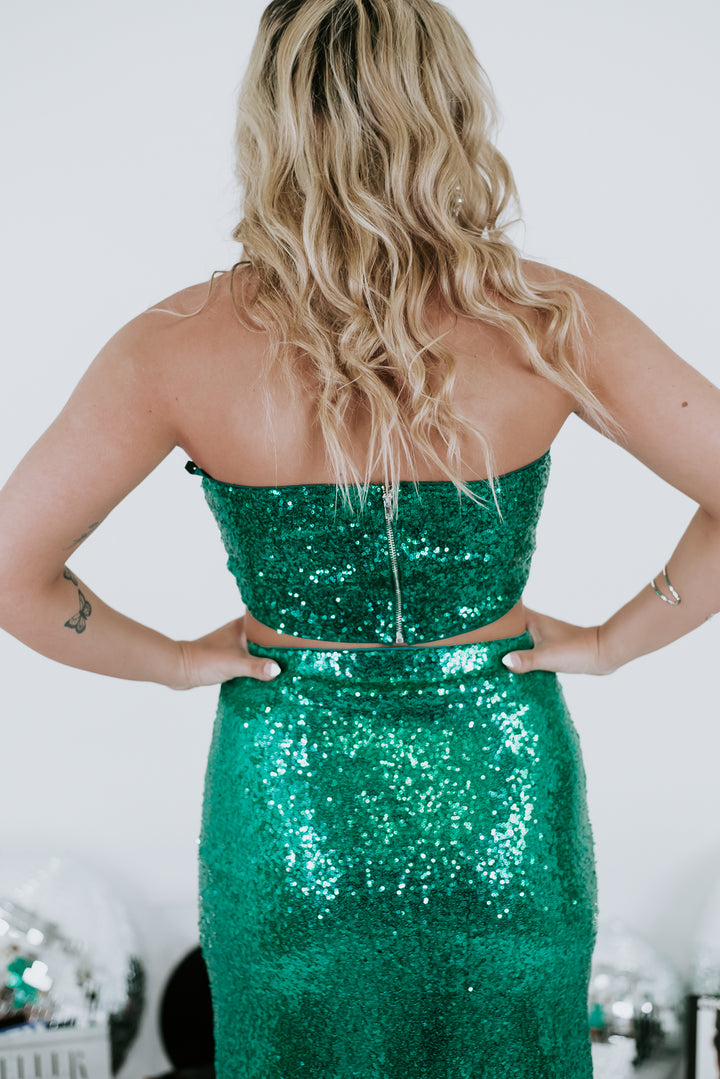 More or Less Sequin Tube Top, Emerald