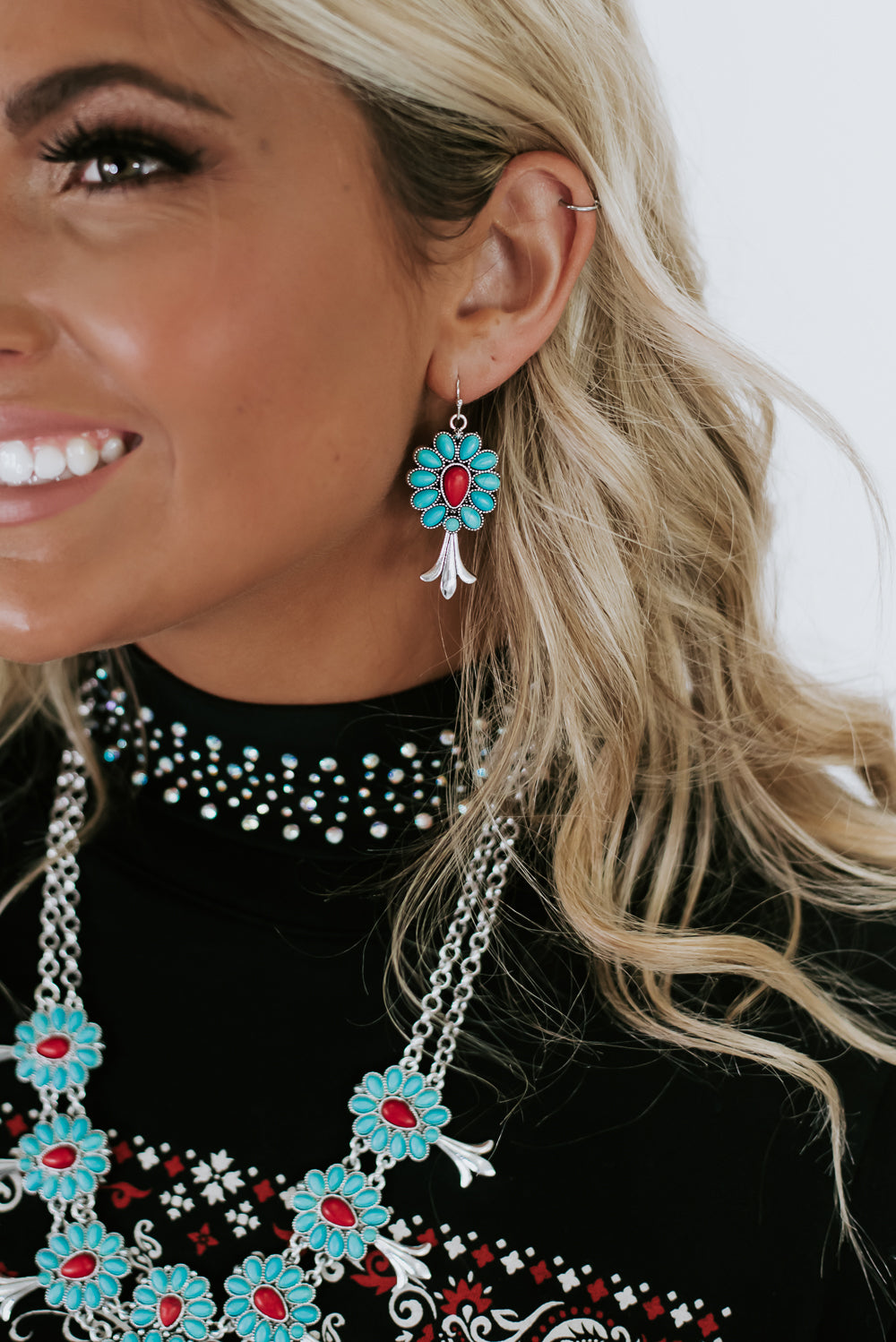 Way Out West Concho Earring, Turquoise/Red