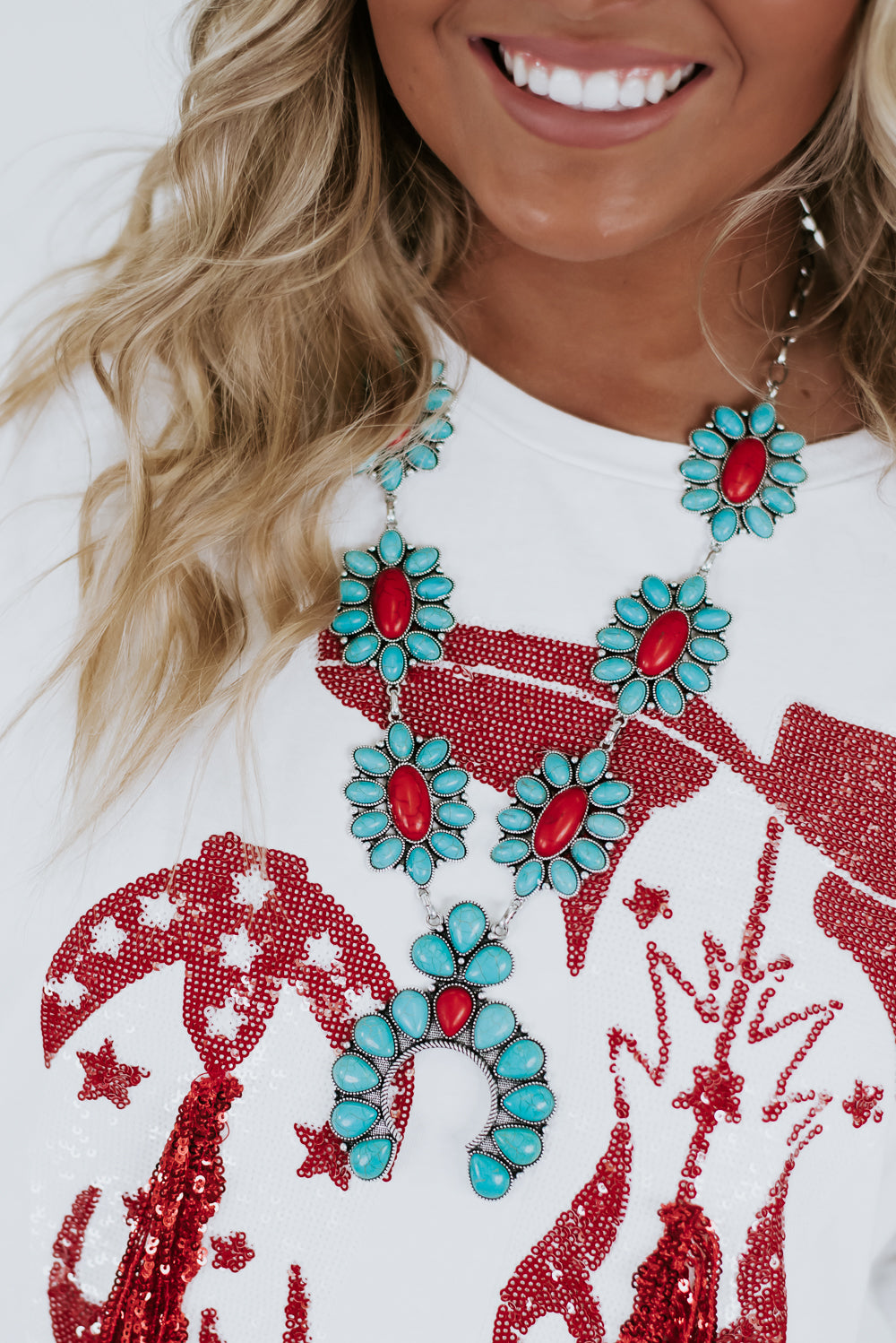 Blossom Necklace, Red/Blue