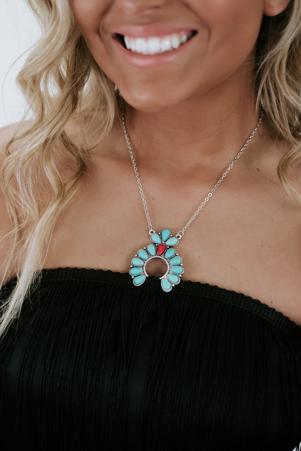 Country Blossom Necklace, Turquoise/Red