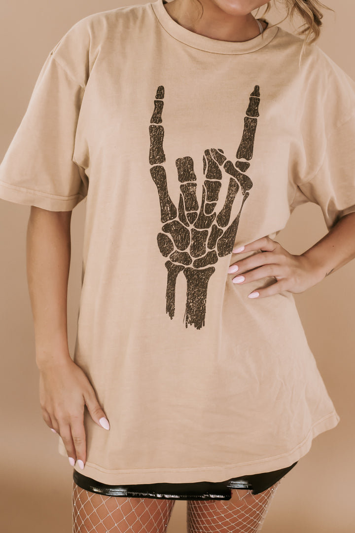 Rock & Roll Skeleton Hand, Tan/Black