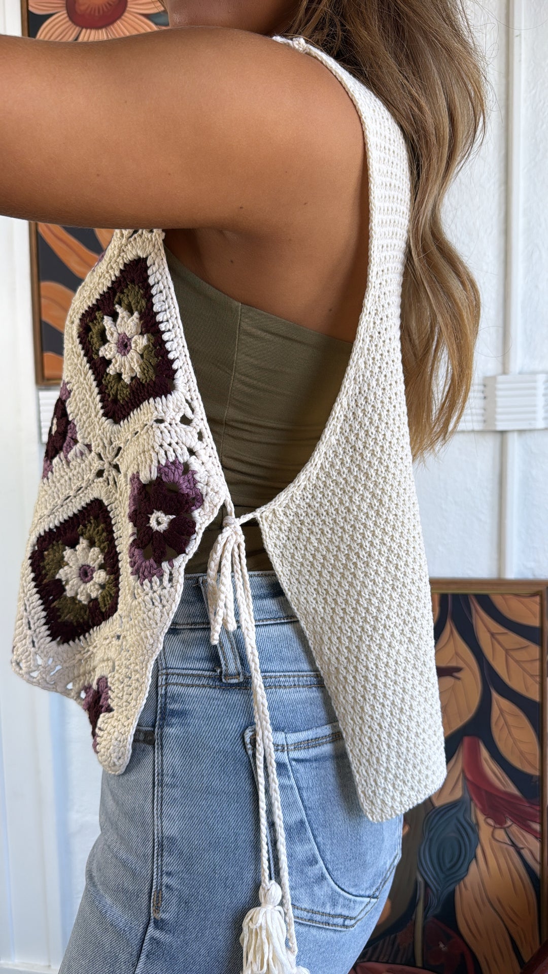 June Crochet Sweater Vest, Ecru