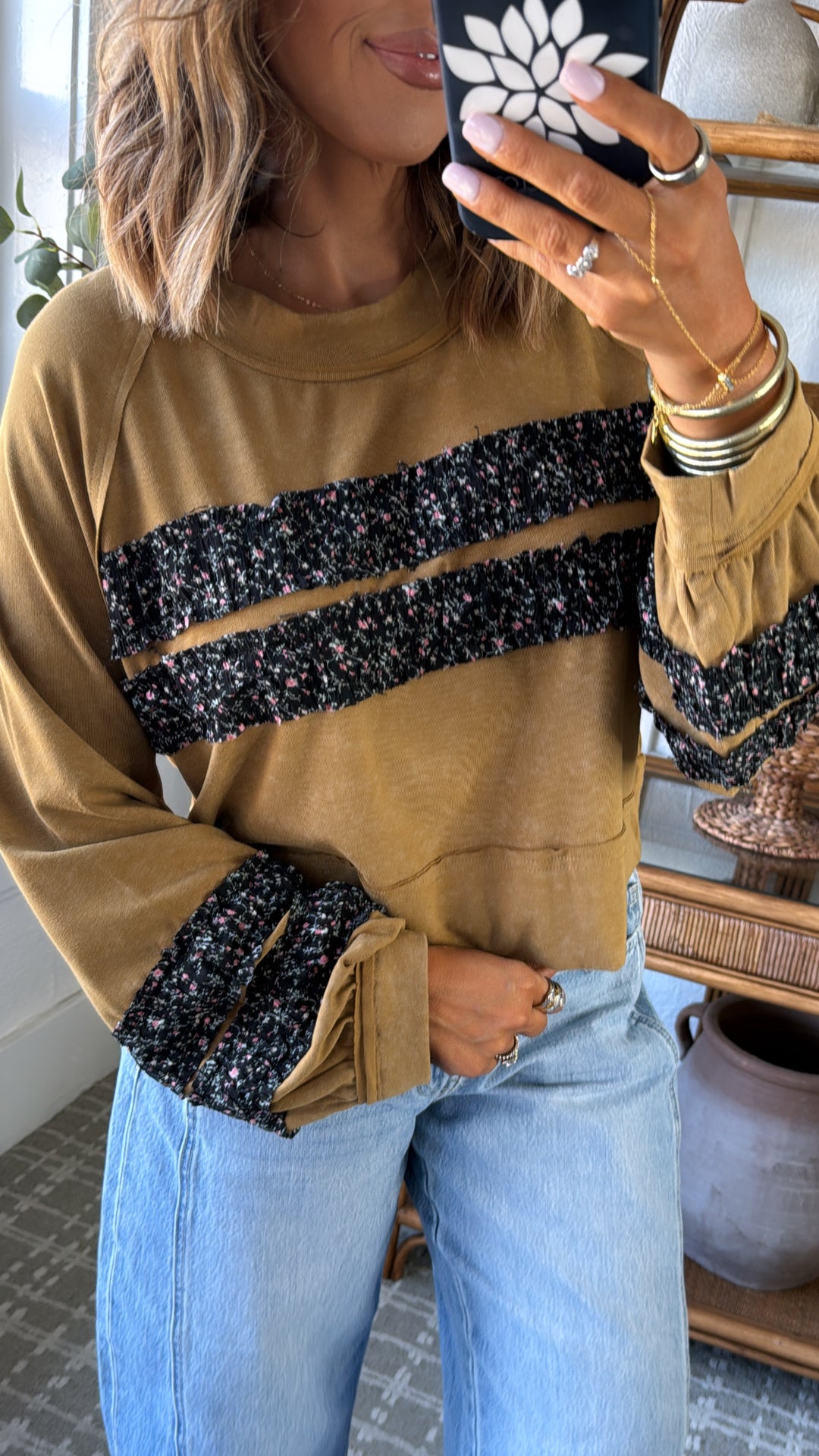 Lumora Long Sleeve Top, Rusted Ochre