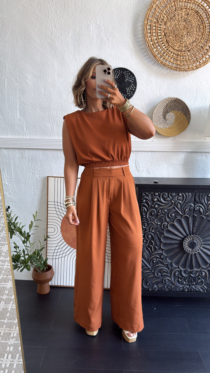 Tank and Trouser Pant Set, Brown