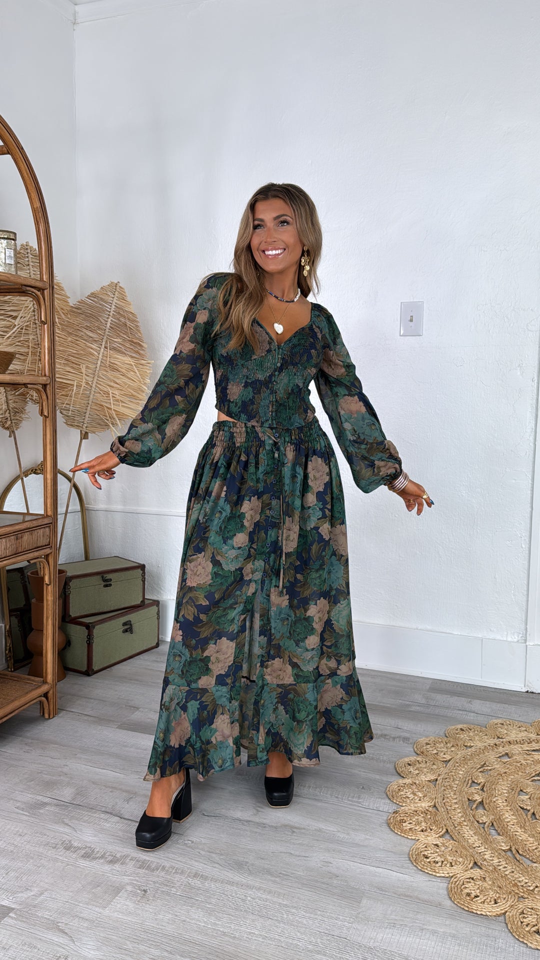 Florence Floral Skirt, Retro Blue