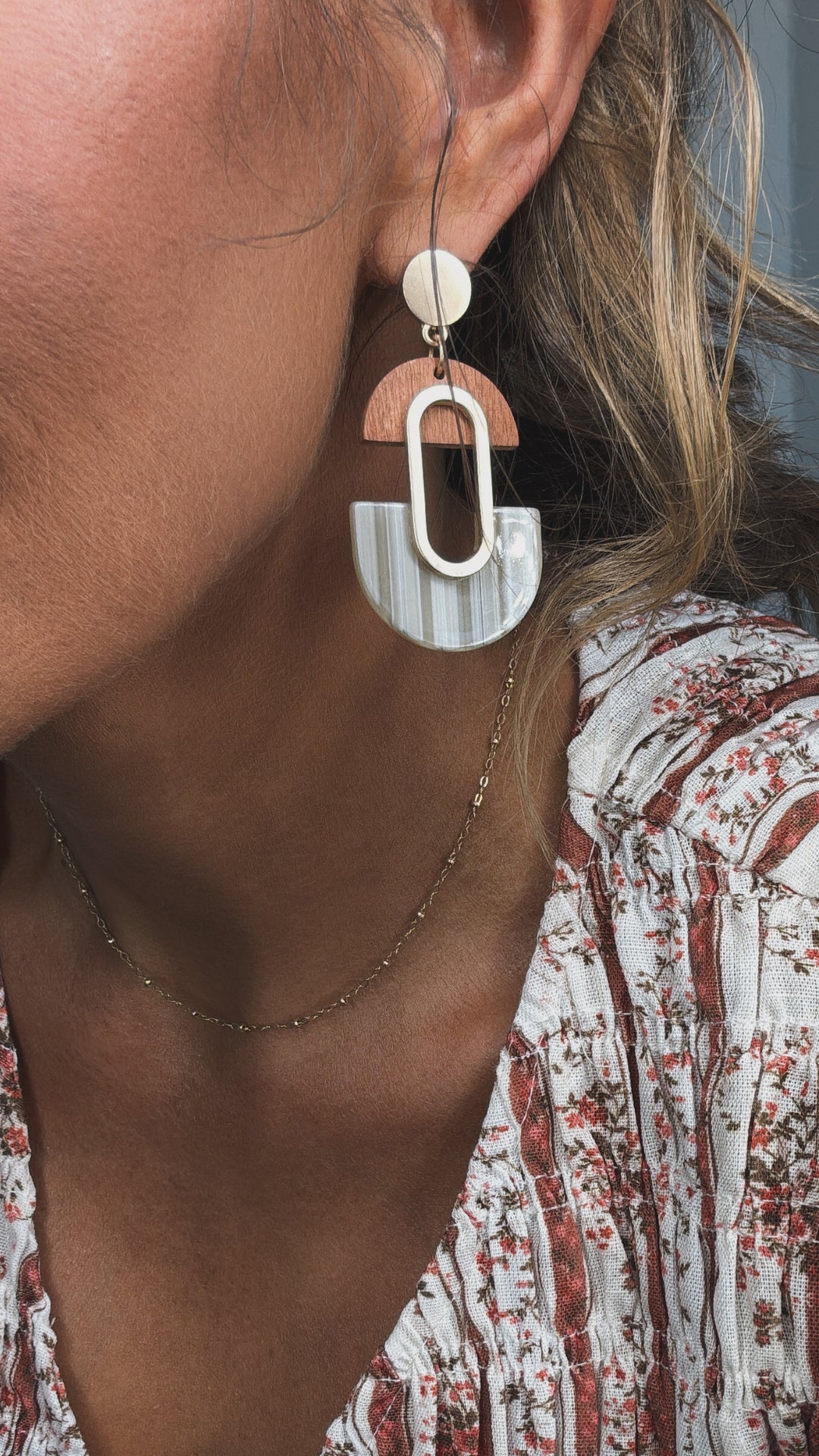 Lux Loop Earring, Wood/Olive