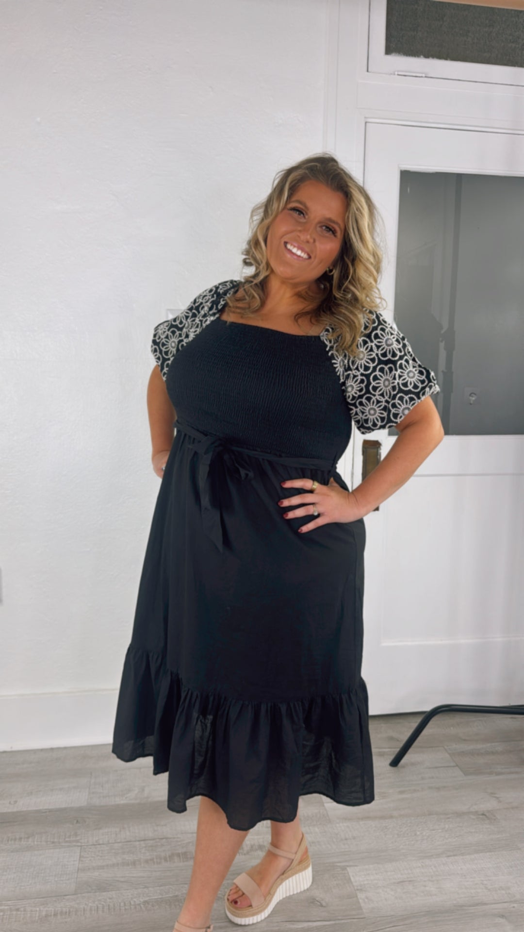 Embroidered Midi Dress, Black Everyday Chic Boutique Embroidered Midi Dress, Black Everyday Chic Boutique