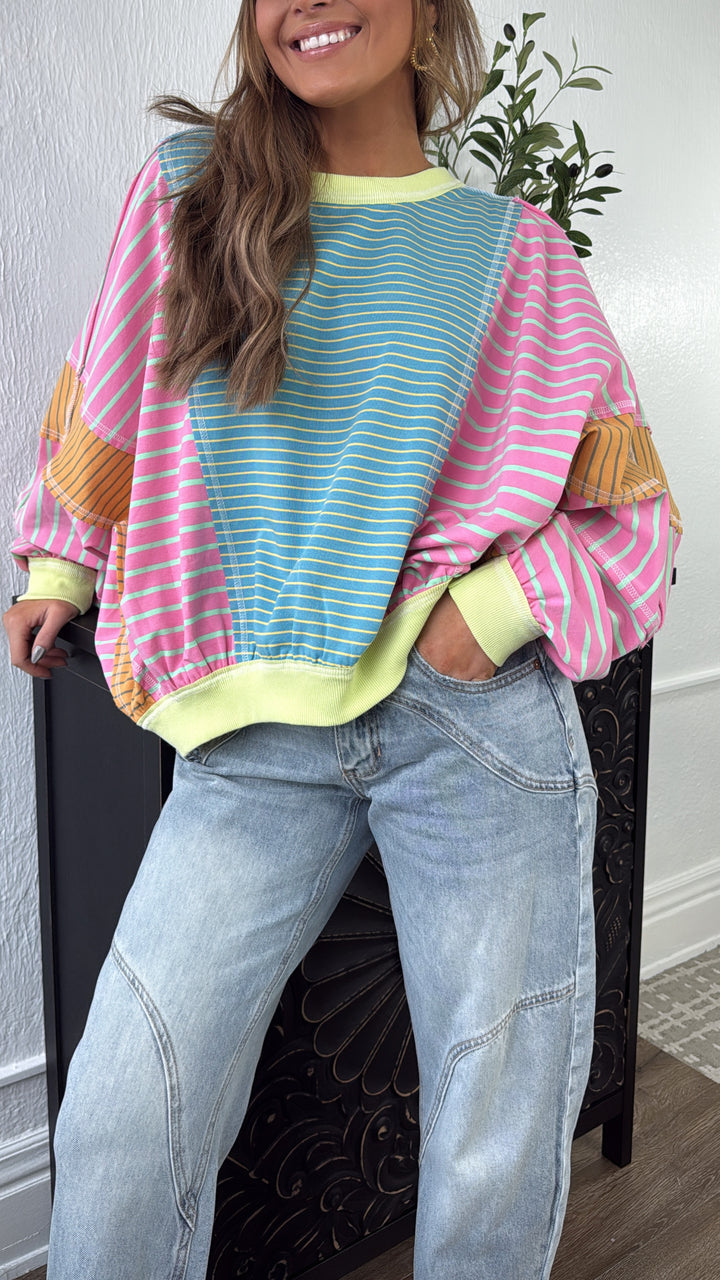 Stitch & Sail Mix Matched Top, Blue/ Pink