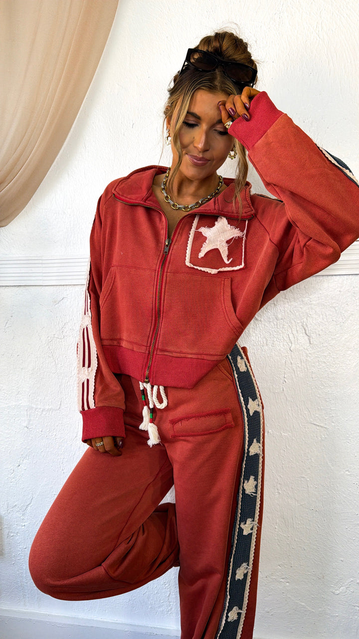 American Dream Patch Zip Up Jacket, Washed Red