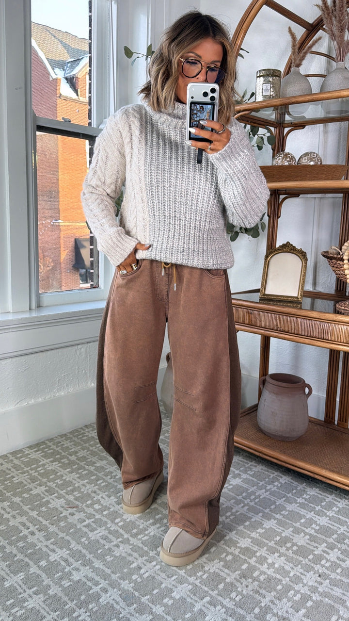 Stone Cloud Color Block Sweater, Grey Multi