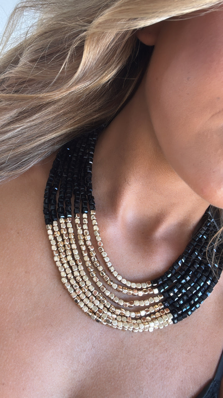 Cube Shaped Layered Necklace, Black