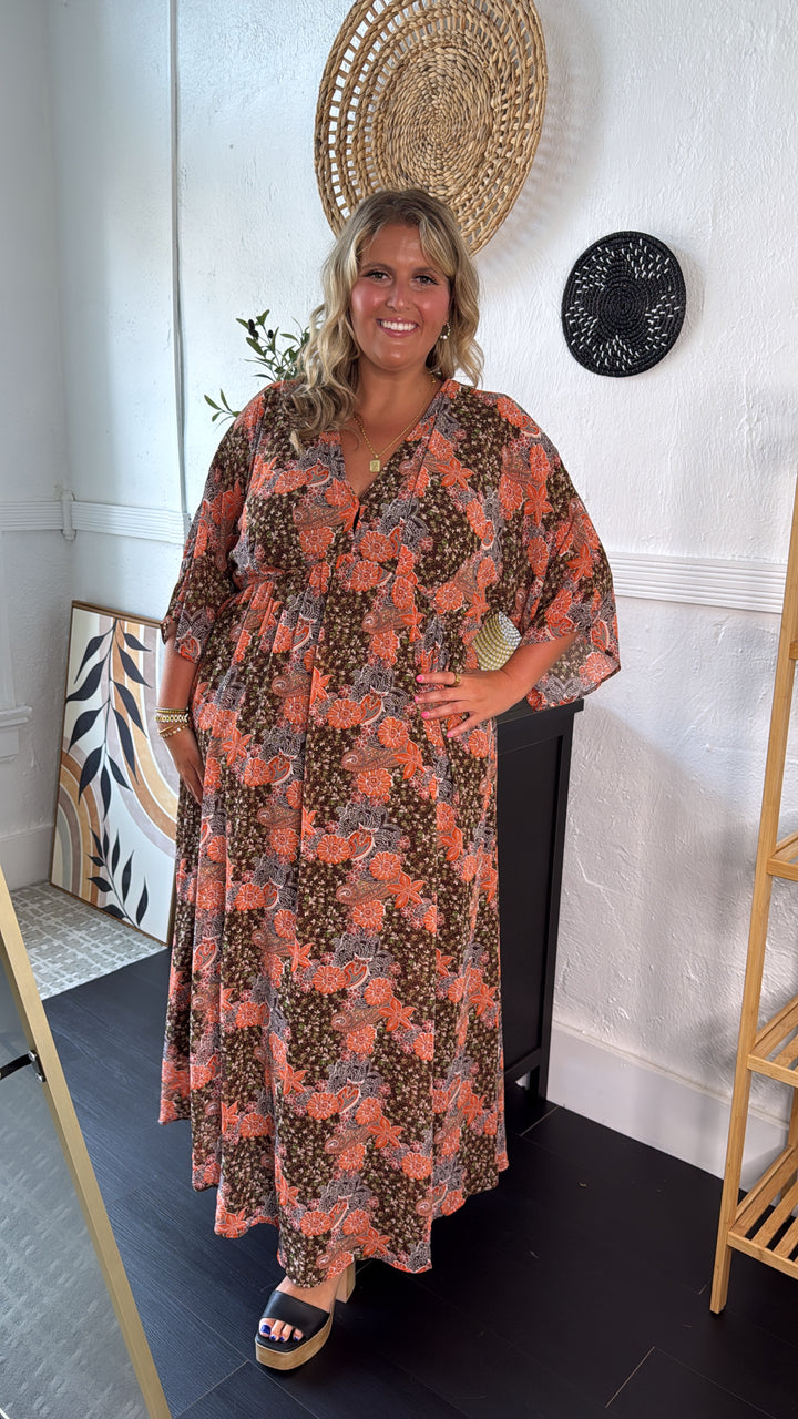 Payton Paisley Dress, Brown