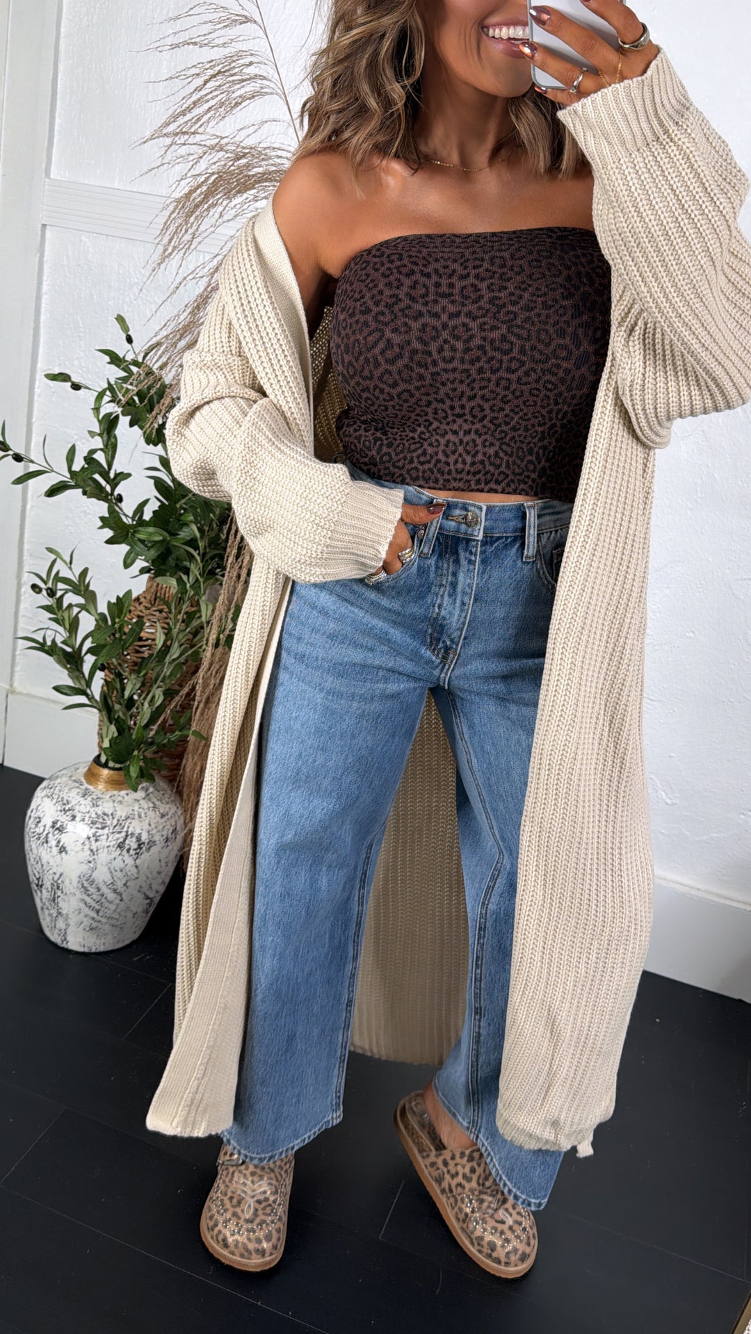 Toasted Burch Knit Cardigan, Beige