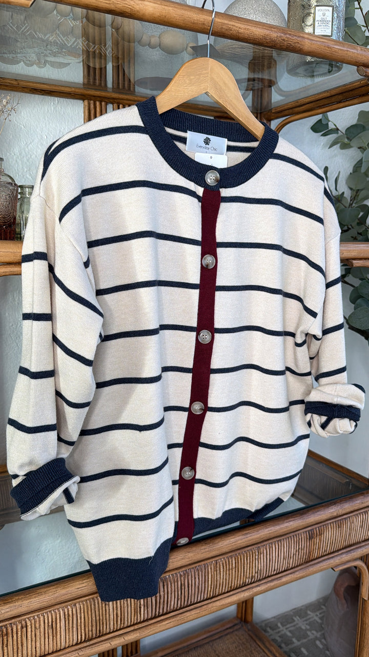 Timeless Stripe Knit Sweater, Oatmeal/Navy Stripe