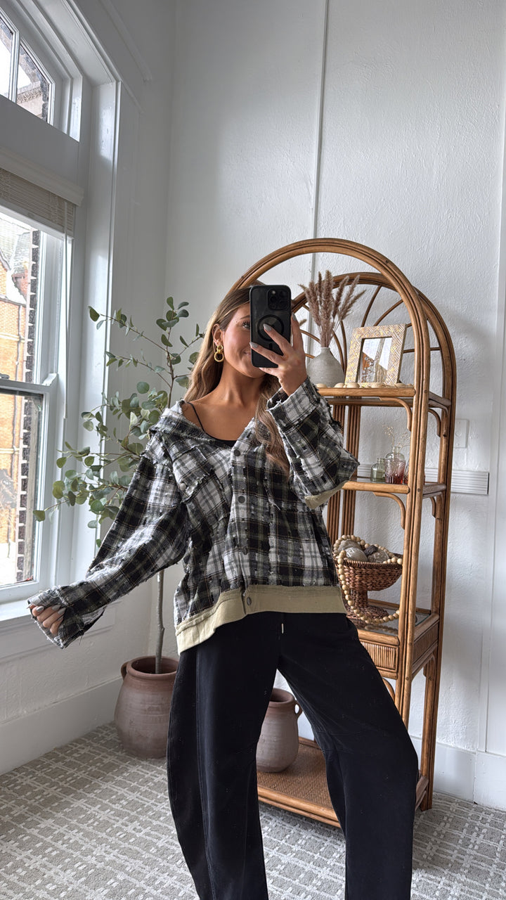 Birch Cabin Flannel Top, Olive/ Black