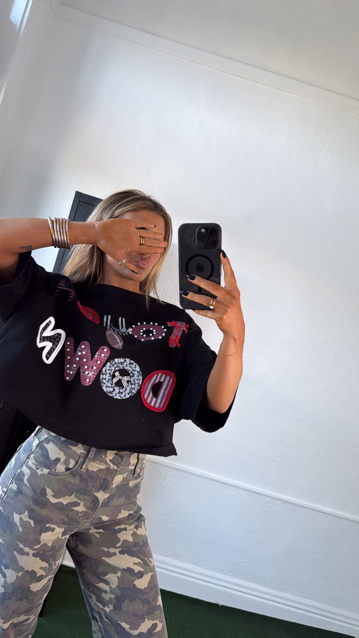 Touchdown Thread Graphic Top, Black