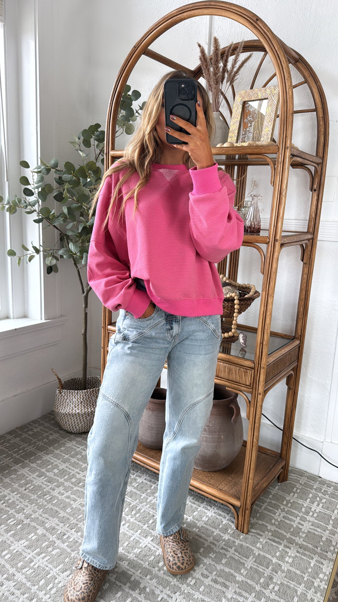 Sunday Ease Striped Top, Mocha/Punch