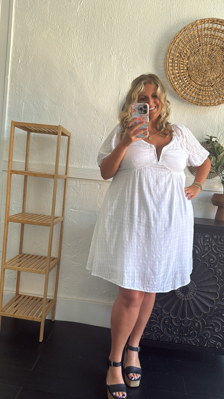 True Beauty Bubble Sleeve Mini Dress, White