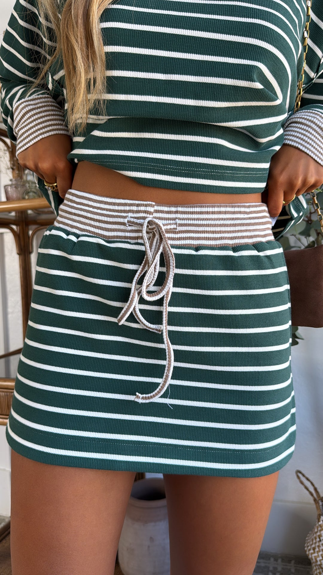 The Stripe Edit Two Piece Set, Juniper Green