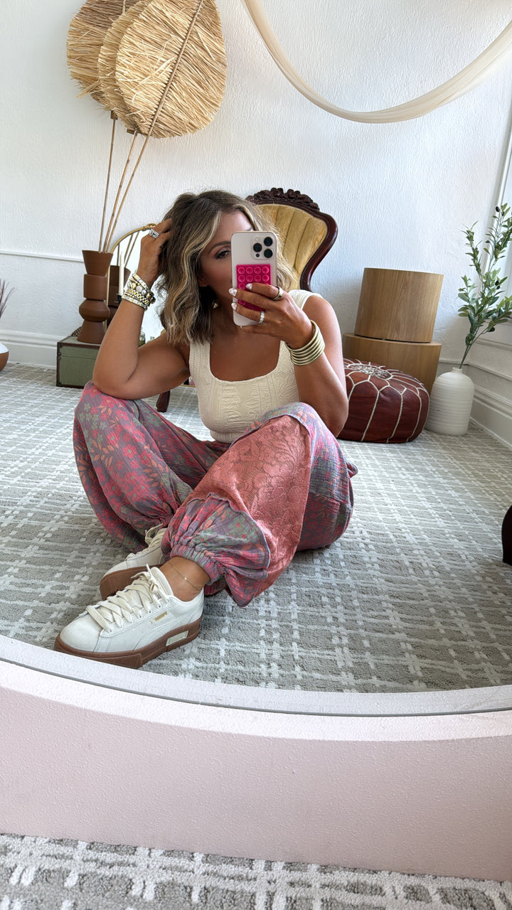 New Wave Floral Boho Jogger, Lavender/Coral