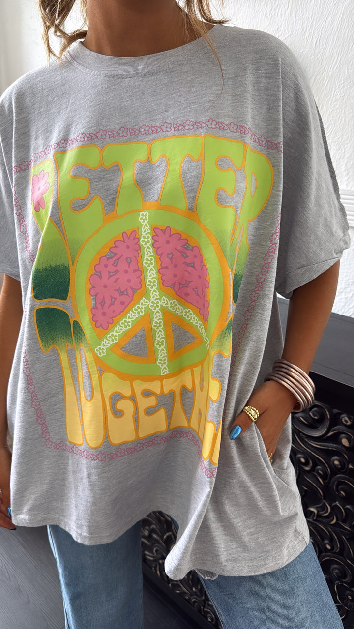 Peace & Better Together Graphic Tee, Light Grey