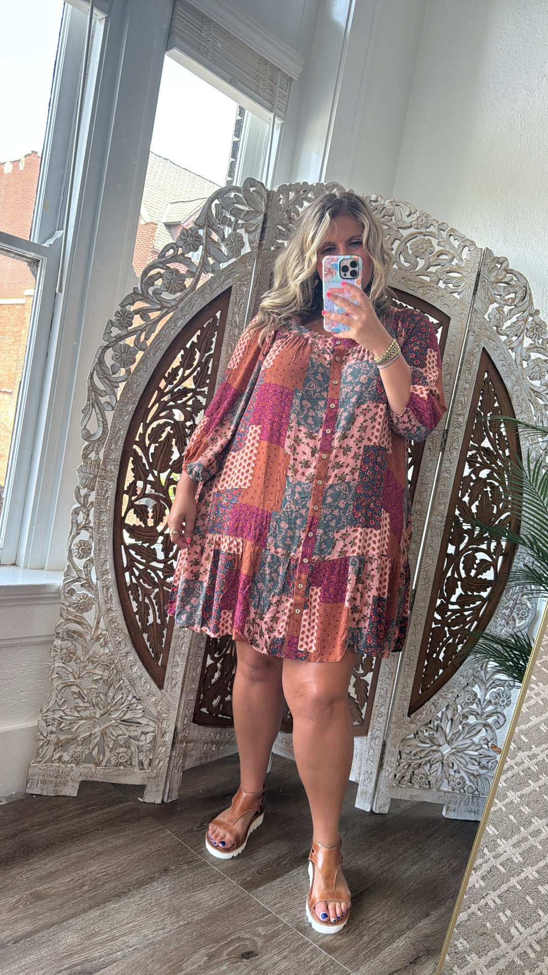 Boho Chic Long Sleeve Patchwork Mini Dress