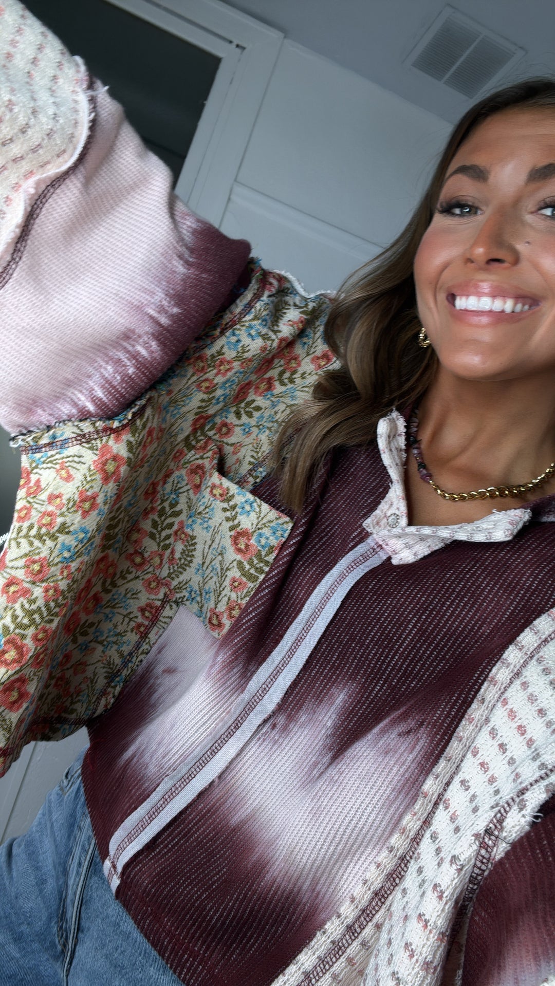 Wild Berry Floral Top, Cream/Burgundy
