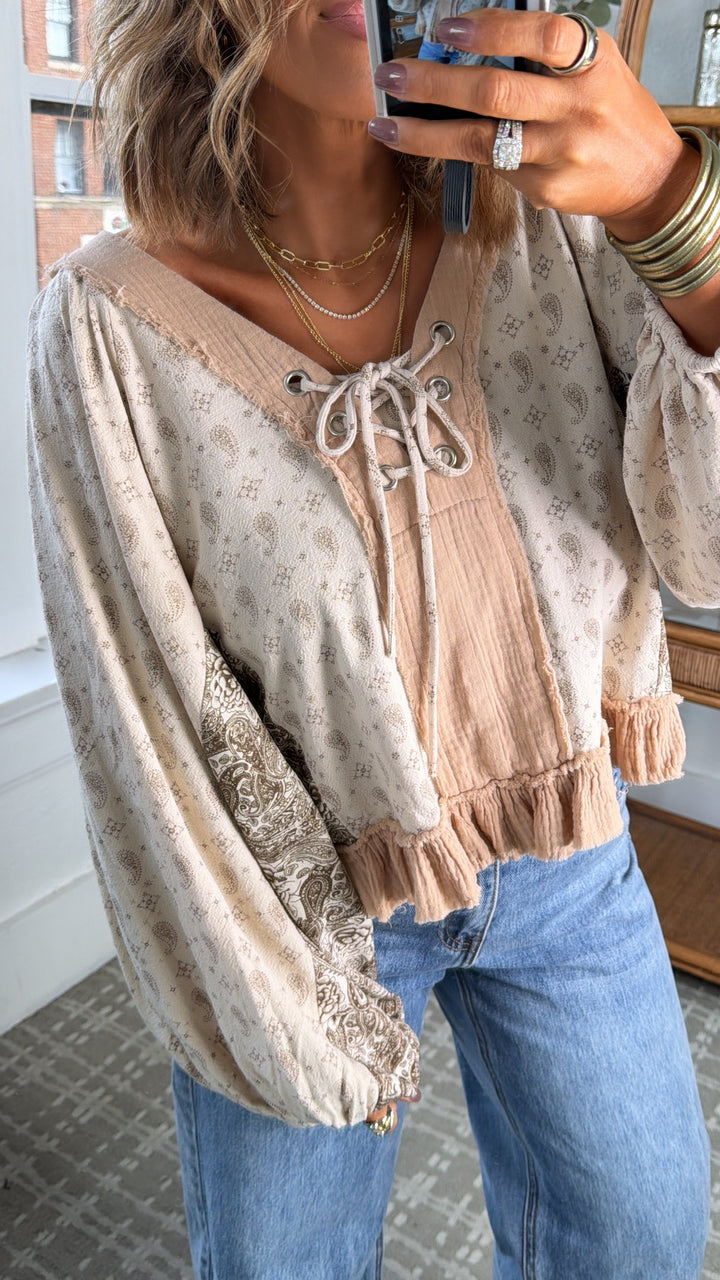 Petal Kiss Blouse, Beige Multi